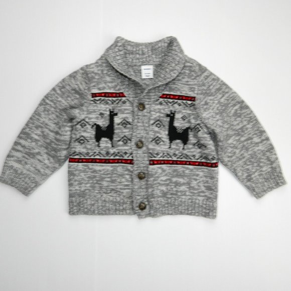 Boys 12-18 Months Gray Llama Cardigan Sweater - Picture 1 of 8